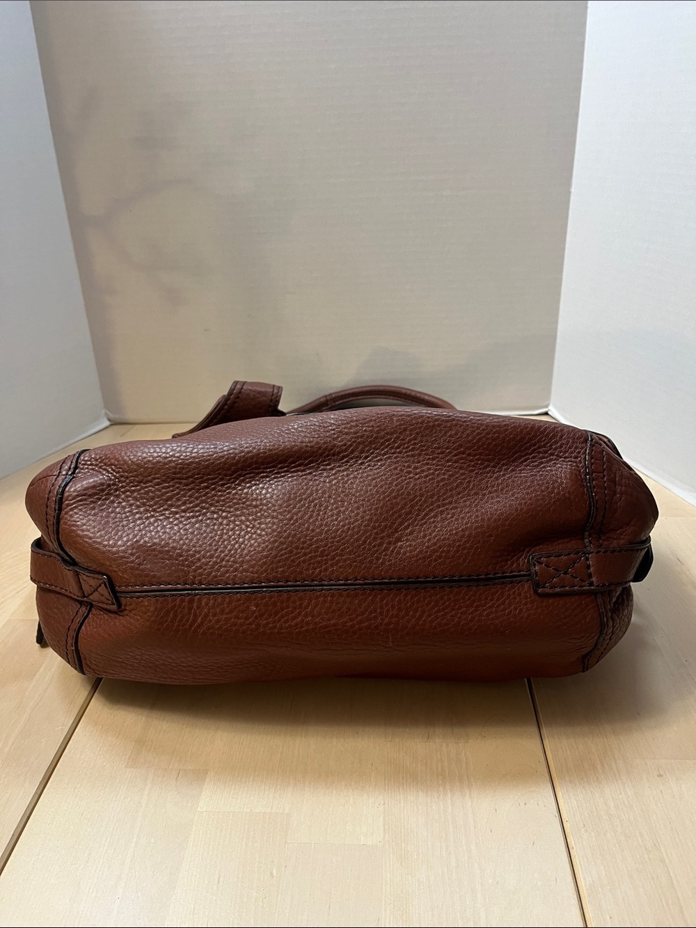 Cole Haan Tobacco Brown Pebbled Leather Shoulder Bag Purse Tote Gold Tone Trim - Picture 11 of 16